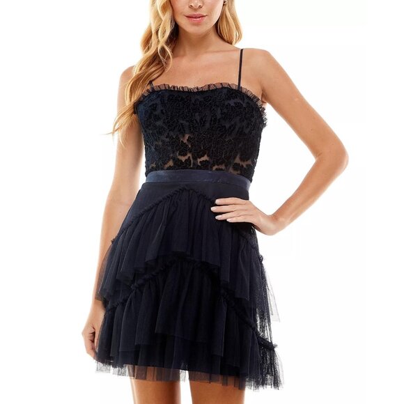 City Studios Dresses & Skirts - City Studios Women’s Juniors Mesh Tiered Cocktail Party Dress Navy Size 5 NWT